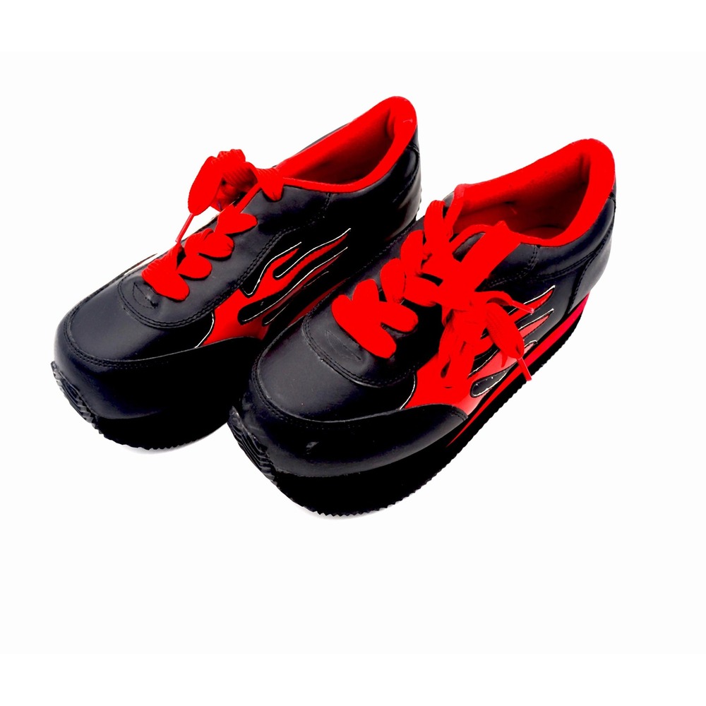 Vtg 90s Volatile Flame Arson Leather Platform Sneakers Sz 11 Shoes Black Red - Picture 5 of 10